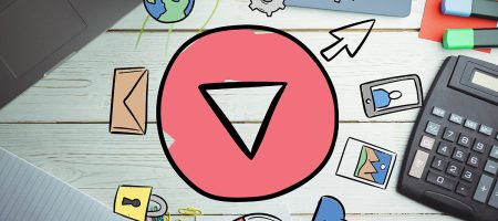 Composite image of business desk with icons